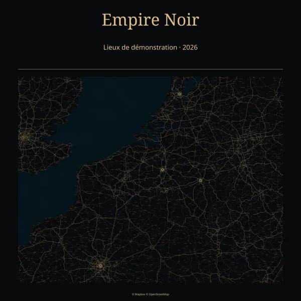 Demo map of Brussels, Paris and Amsterdam in the Empire Noir theme