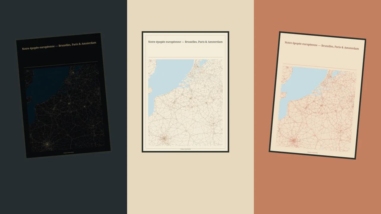 Three Empire Mapper maps displayed against backgrounds matching their themes