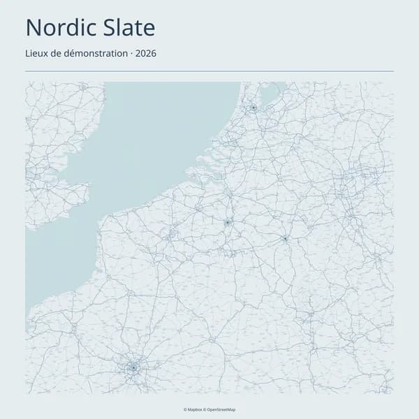 Demo map of Brussels, Paris and Amsterdam in the Nordic Slate theme